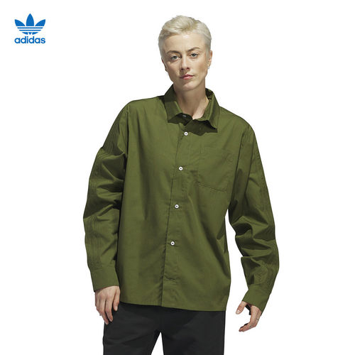 adidas阿迪达斯三叶草春季男子运动休闲工装风印花长袖衬衫IU0081
