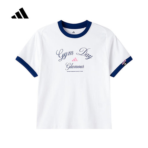 adidas阿迪达斯休闲简约舒适学院风半袖2026夏女短袖T恤 KB7196