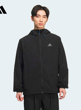 adidas阿迪达斯凉感运动休闲连帽早春薄外套男格子布夹克 KR2511