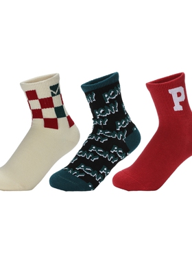 PONY波尼男女大童袜经典三色中袜袜三双装241K3AI04MO