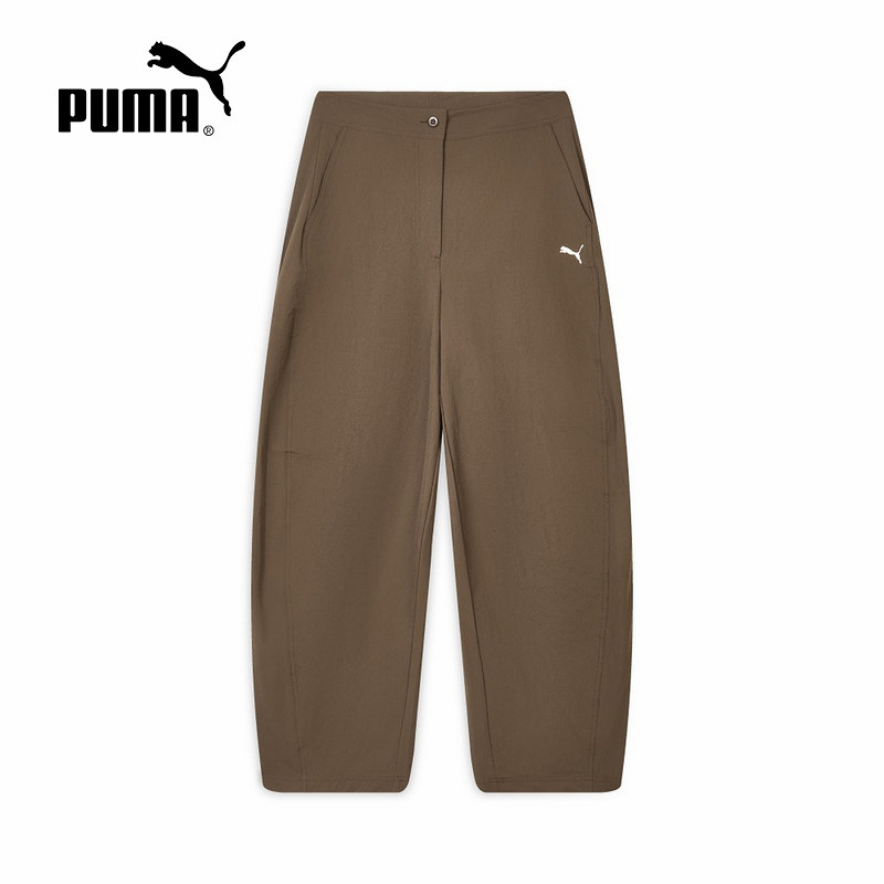 PUMA彪马夏季新款女裤复古棕色弯刀裤梭织休闲运动长裤639401-90