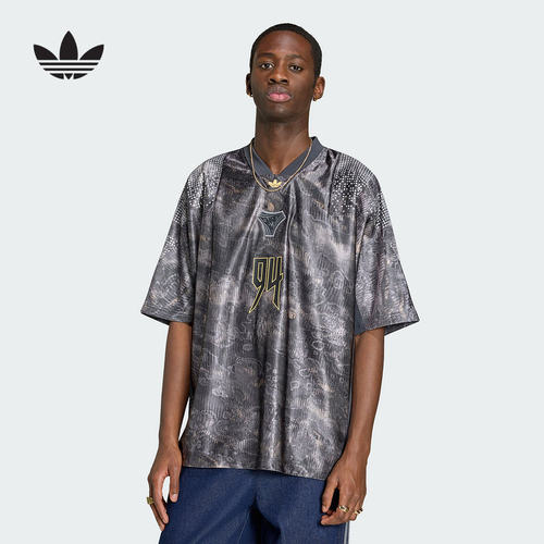 adidas阿迪达斯三叶草运动宽松V领球衣2026夏男短袖上衣 KX4834