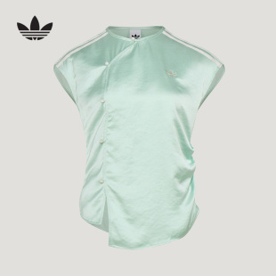 adidas阿迪达斯三叶草2026夏女新中式缎面上衣时尚短袖T恤 KY5746