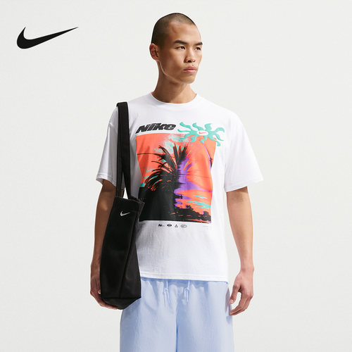 NIKE耐克男子T恤夏季图案印花休闲透气圆领短袖针织衫 IH1372-100