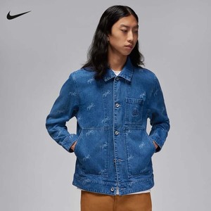 Nike耐克男子运动夹克春新款AJ满印牛仔风休闲翻领外套FN4650-436