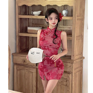 新款 改良旗袍连衣裙女夏季 气质显瘦性感包臀短裙子 纯欲新中式 法式