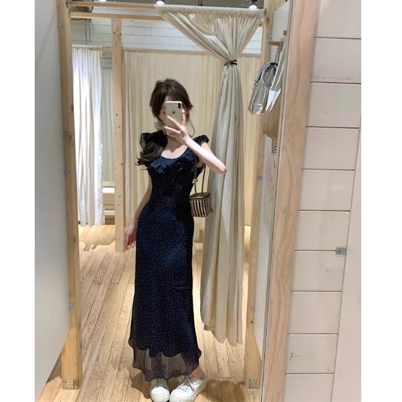 法式高级飞飞袖波点连衣裙子女