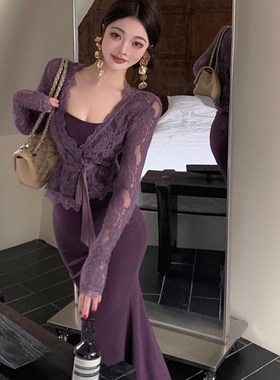 纯欲御姐风蕾丝拼接连衣裙女