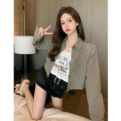 港味复古长袖衬衫翻领外套女