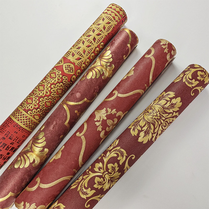 欧式壁纸大红色墙纸新品