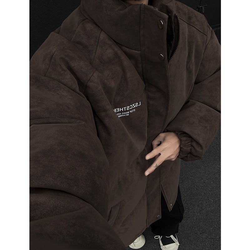 美式cleanfit加厚PU皮棉服男款