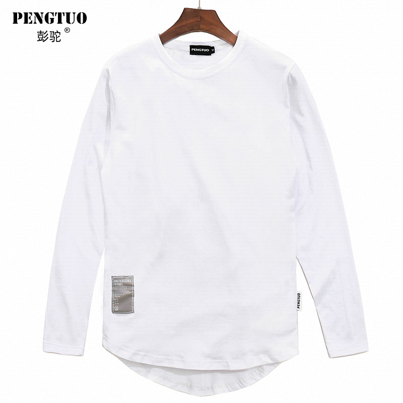 潮牌高街圆弧下摆开叉长袖t恤