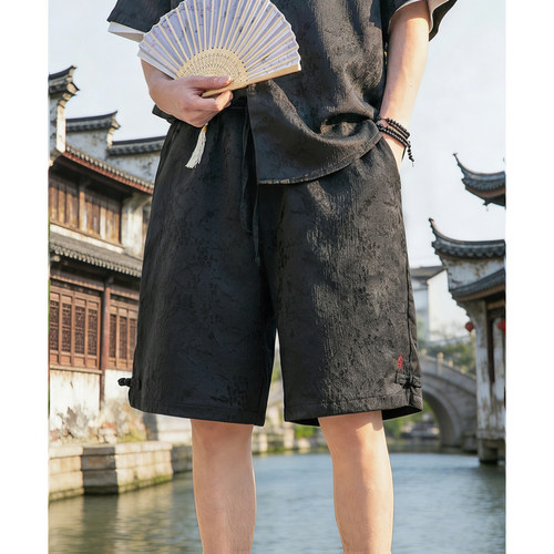 国潮中式唐装休闲短裤男