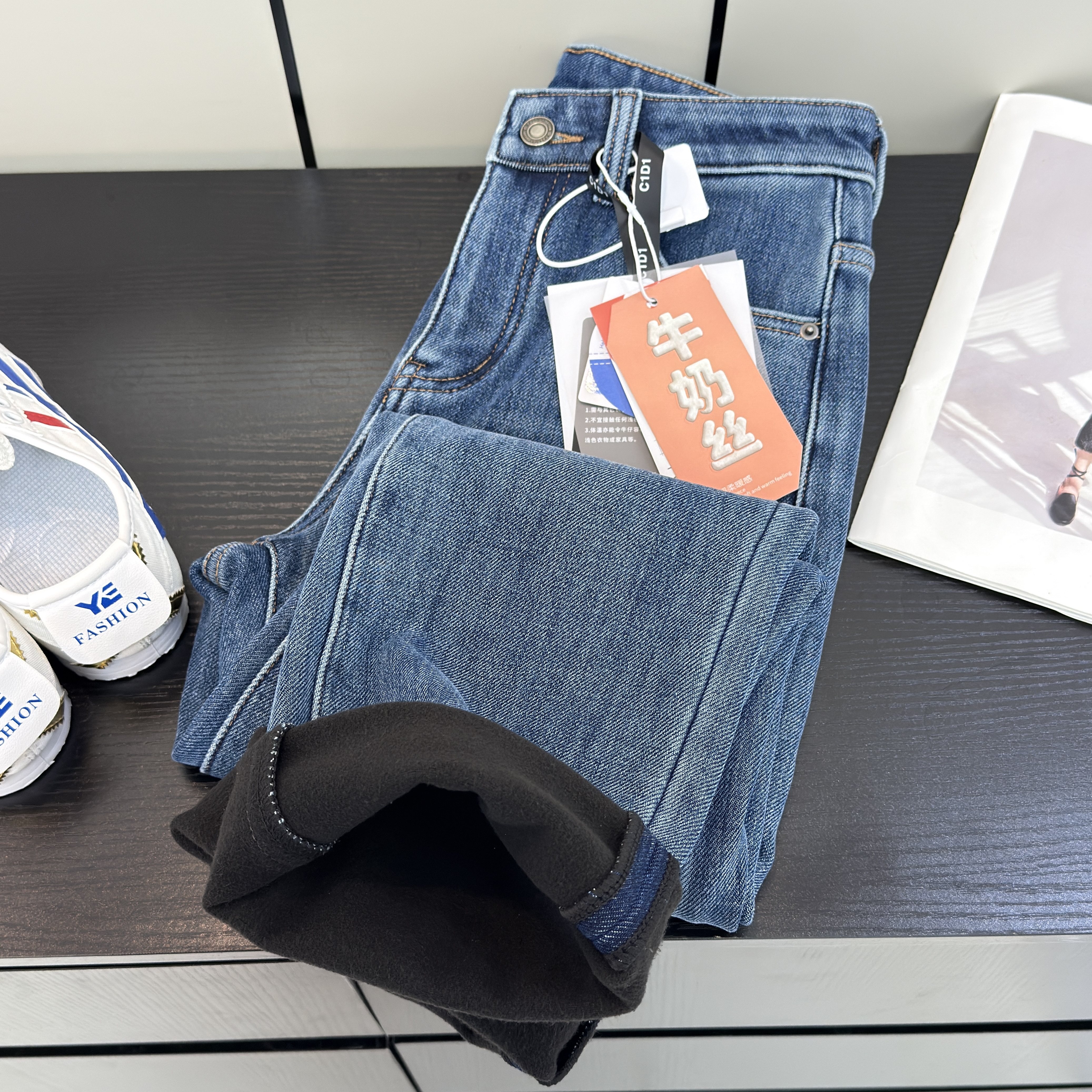 时髦显瘦！秋冬复古四面弹加绒加厚保暖直筒法棍烟管裤牛仔九分裤,女装/女士精品,牛仔裤,淘宝优惠券,粉丝福利购,淘宝优惠卷