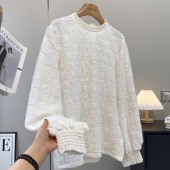 新品 春装 温柔风时髦减龄森系打底上衣女 木耳边蕾丝衫 大厂订单