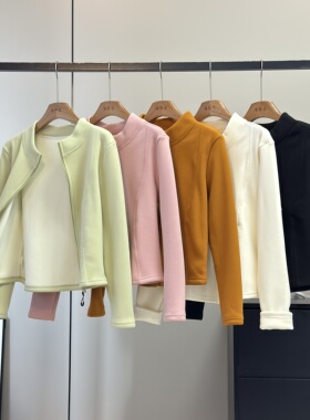 大厂订单！LU系风~S美人线修身小蛮腰立领加绒保暖秋瑜伽冬短外套