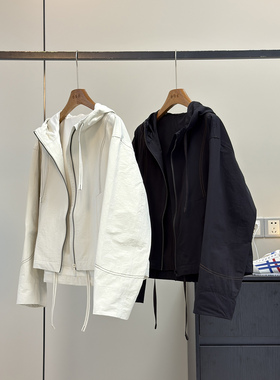 LU风！酷飒有型~宽松立裁休闲防风抽绳连帽工装短风衣小个子外套