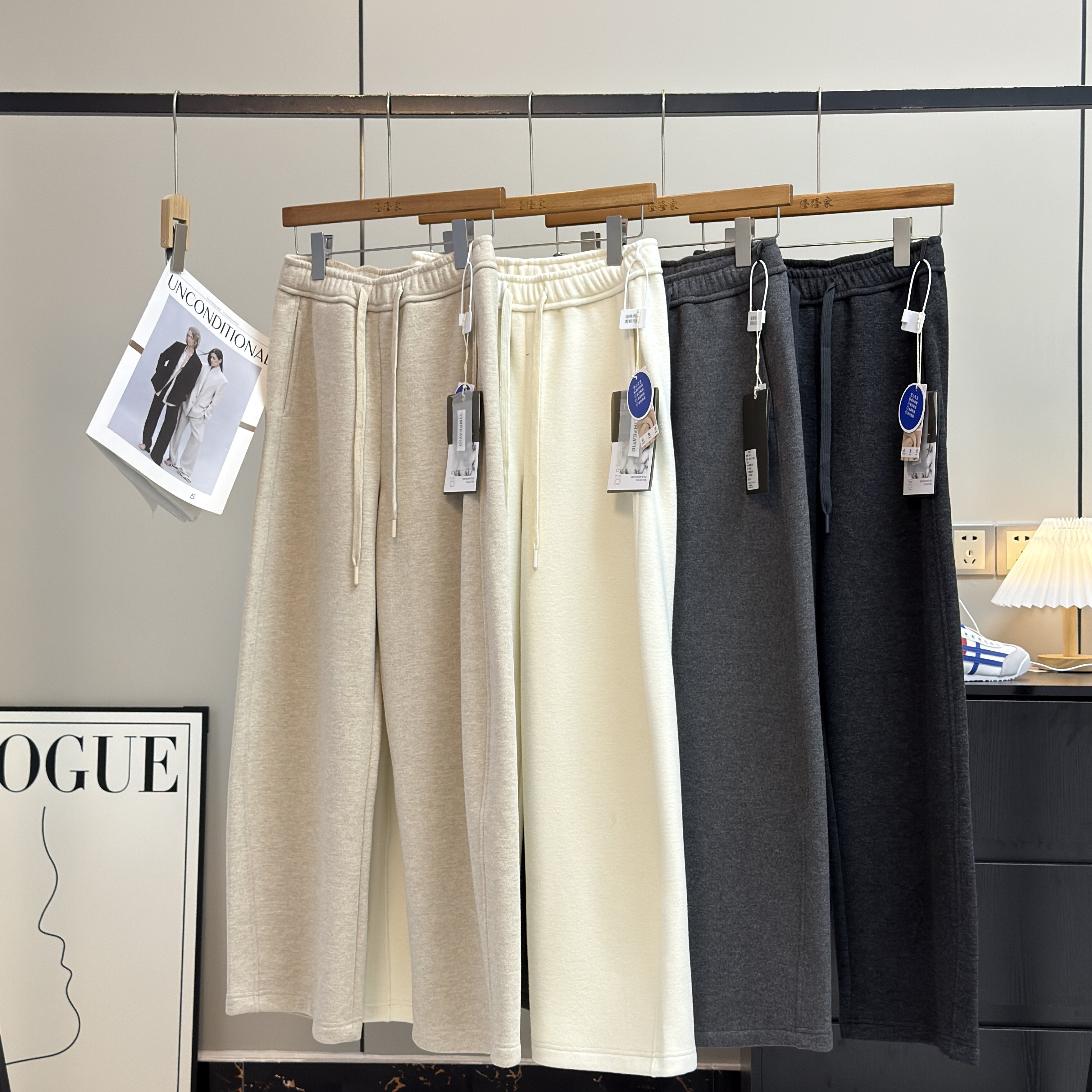 大厂订单！宝藏好裤型~松紧腰羊驼绒醋酸加绒保暖直筒阔腿休闲裤