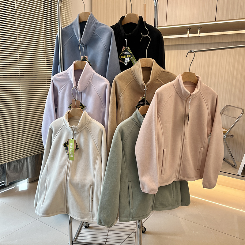 大厂订单！秋冬加绒加厚防风保暖立领抓绒衣户外摇粒绒夹克外套女