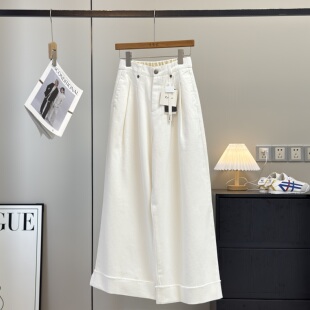 宝藏神裤~春季复古撞色高腰宽松慵懒纯棉直筒窄版卷边阔腿牛仔裤