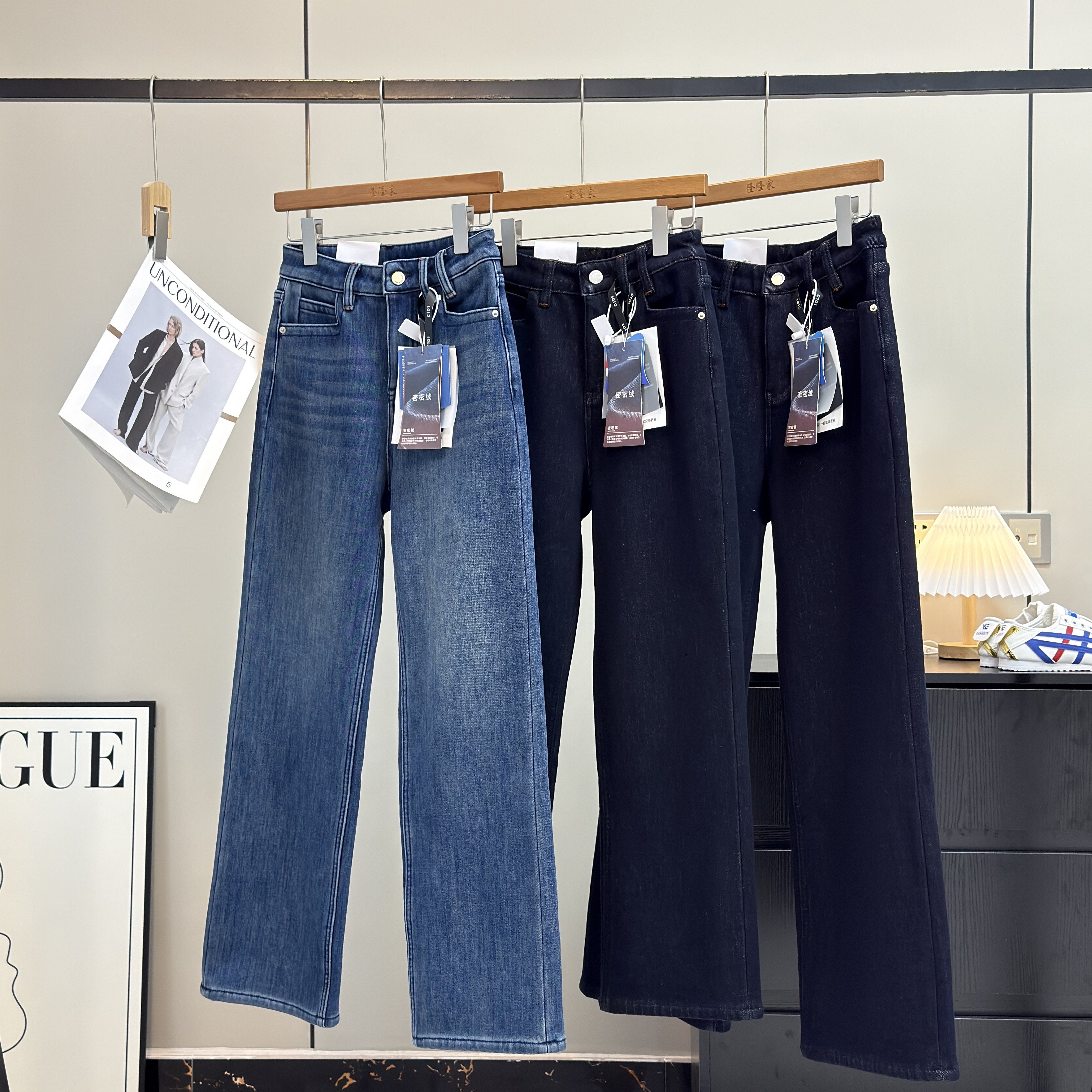 大厂订单！上身巨显瘦~复古四面弹加绒加厚保暖直筒窄版牛仔裤冬