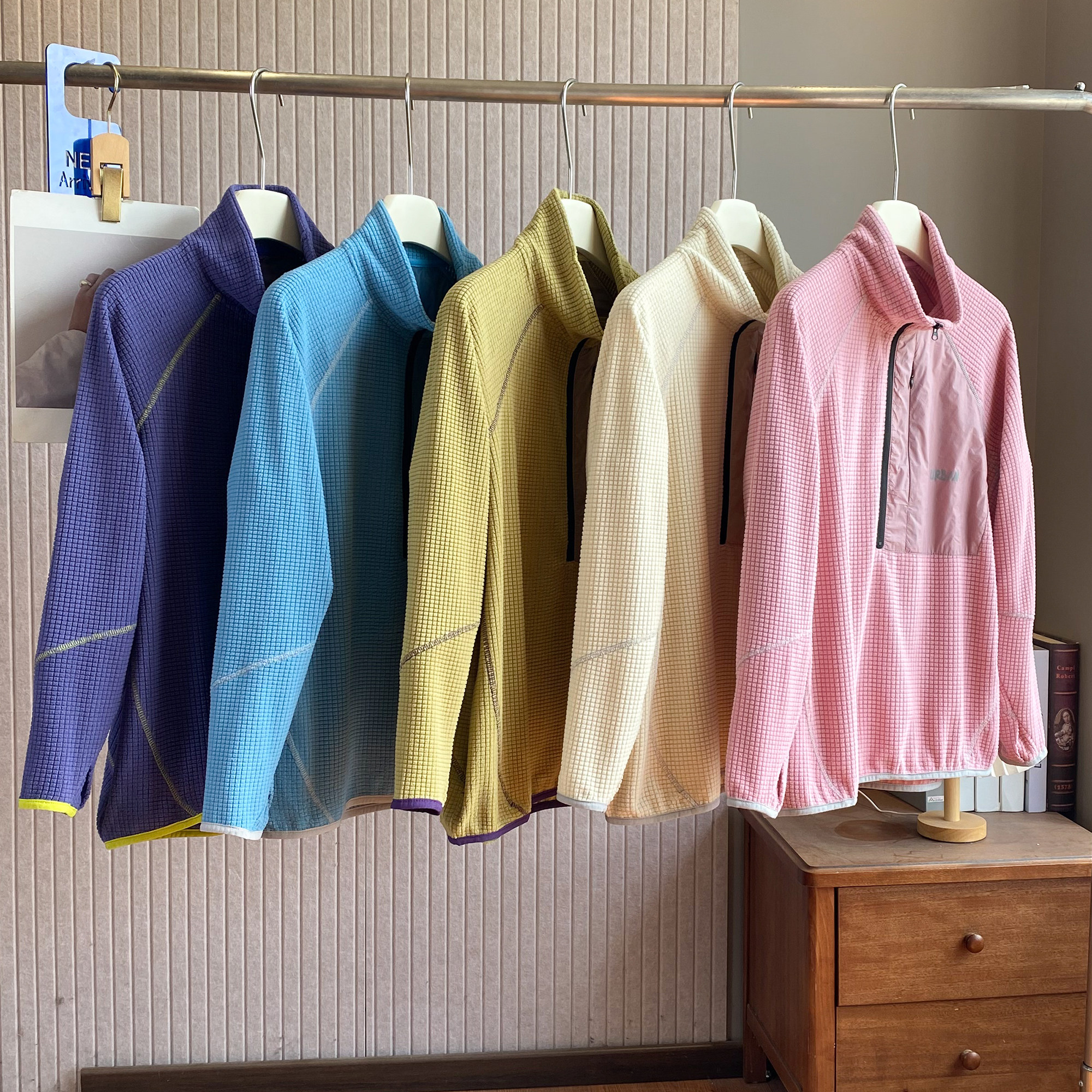 大厂订单！男女情侣款秋冬轻户外立领半拉链套头抓绒衣华夫格外套