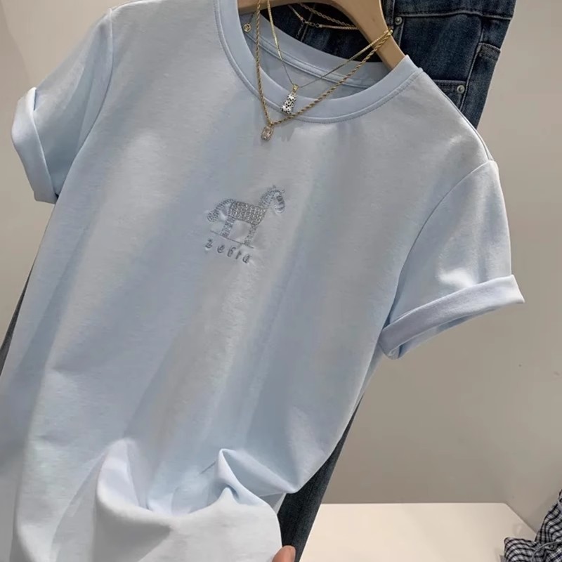 南油高端品质！舒适亲肤高支新疆棉不易变形小马刺绣短袖休闲T恤