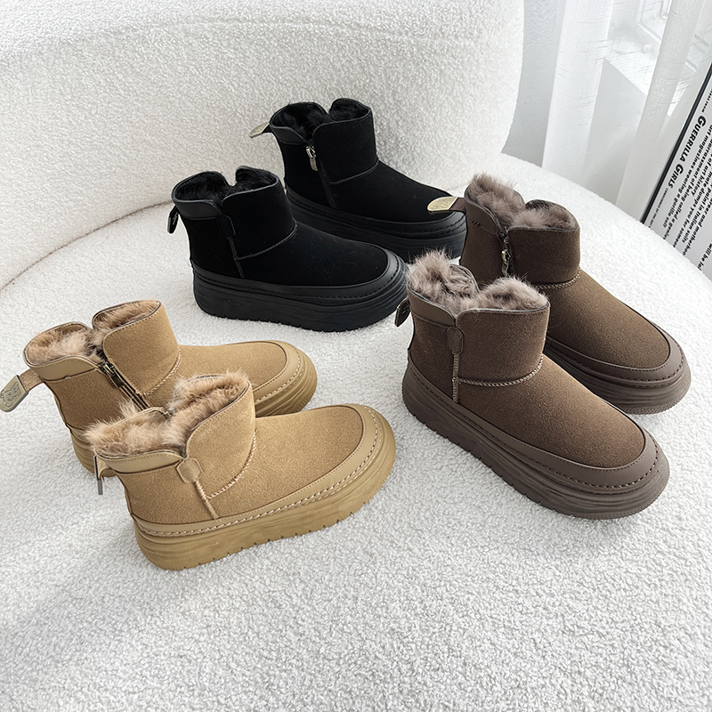 增高加厚兔毛雪地靴加绒防滑短筒