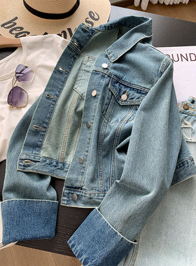 出K单~柜1150+设计感水洗做旧复古修身牛仔夹克短款外套上衣女