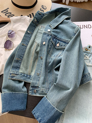 DELUEST欧美短款翻边牛仔外套