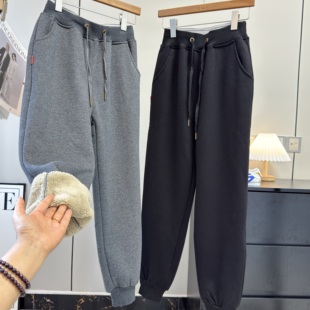 休闲裤 松紧腰抽绳加厚羊羔绒宽松束脚卫裤 一条可过冬 渠道好货