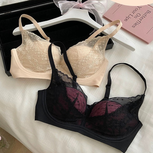 平胸升杯显大性感蕾丝内衣女小胸聚拢收副乳防下垂无钢圈上托胸罩