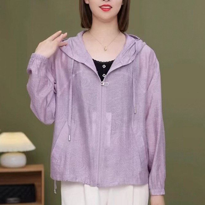 连帽防晒衣女2025夏季洋气舒适上衣妈妈装休闲薄款长袖外套女