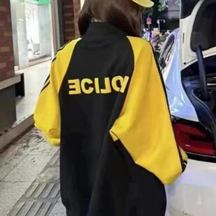 撞色条纹纯色卫衣外套女时尚宽松显瘦休闲中长款简约百搭气质上衣
