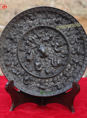 海兽瑞兽海马葡萄铜镜 收藏古玩工艺品镇除双鸾镜六山铜镜信物