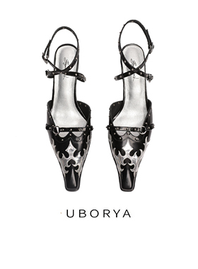 UBORYA设计师品牌/PUNKIN热·假面/火焰/细跟真皮柳丁绷带凉鞋
