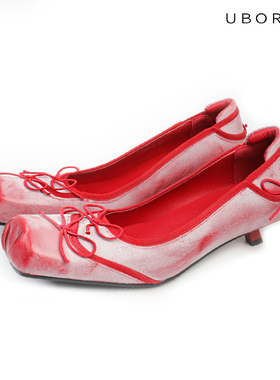 UBORYA女鞋芭蕾鞋浅口单鞋女新款高跟方头真皮气质婚鞋夏季配裙子