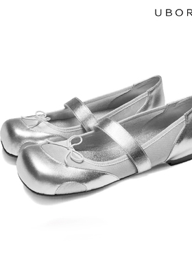 UBORYA芭蕾鞋女鞋新款平底软底圆头真皮气质时尚一脚蹬夏季配裙子