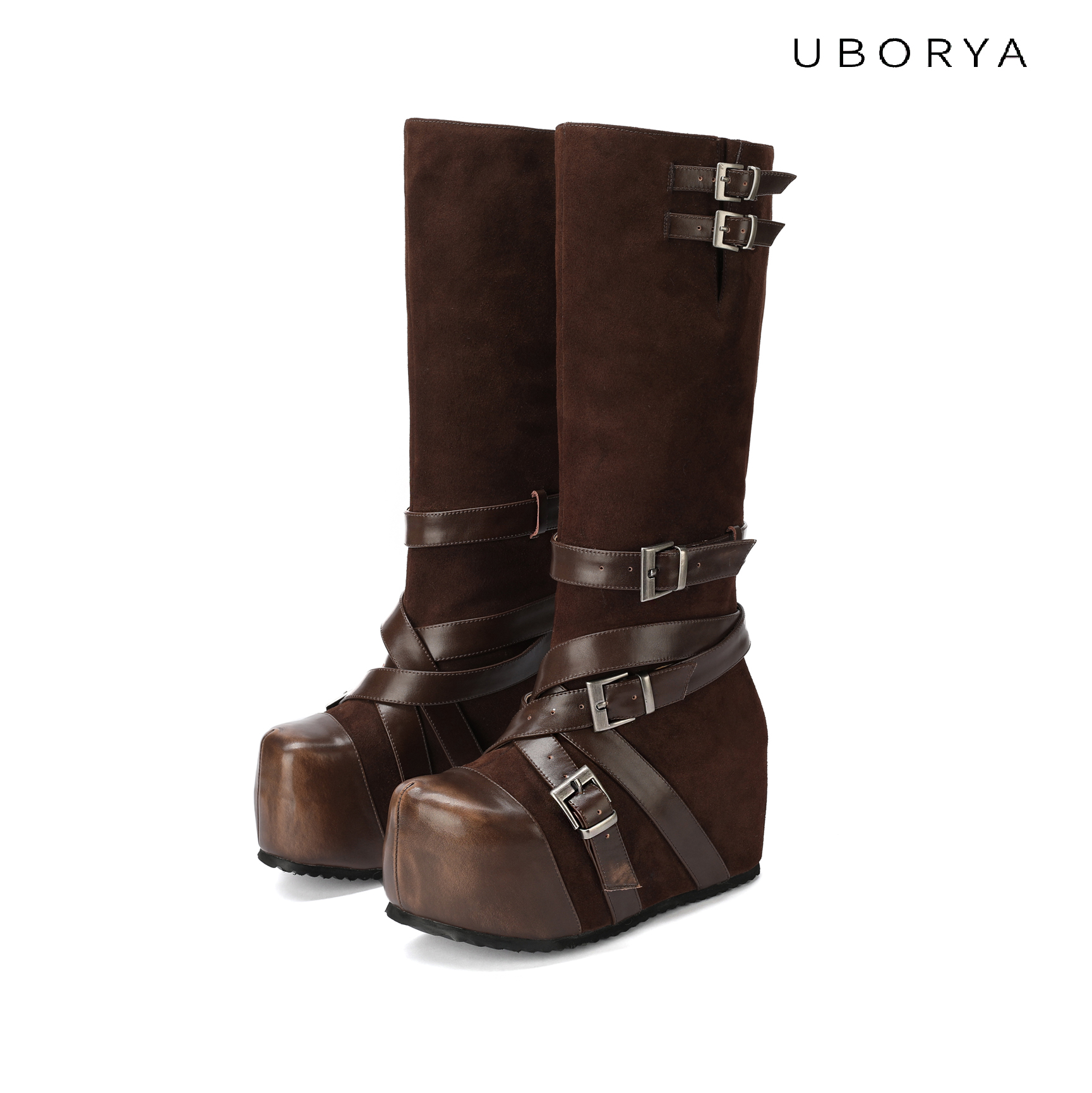 厚底防滑增高麂皮绒牛皮显瘦长靴