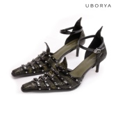 UBORYA高跟鞋 女2024新款 夏天细跟尖头配裙子御姐性感绝美气质黑色