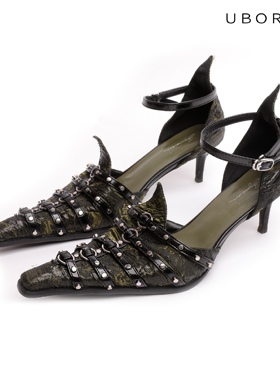 UBORYA高跟鞋女2024新款夏天细跟尖头配裙子御姐性感绝美气质黑色