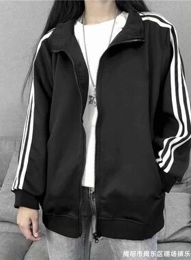 2026年新款男女外套百搭休闲春秋学生ins运动风三条杠棒球服外套