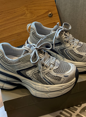 YOUNGER LURE2025年新款秋季银色灰色小个子女生内增高厚底老爹鞋