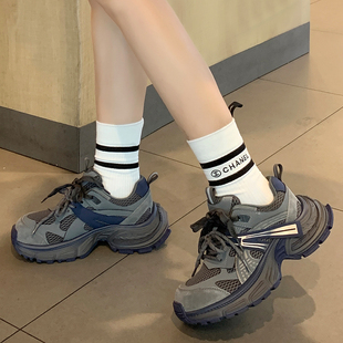 YOUNGER LURE2025年新款秋季银色灰色小个子女生内增高厚底老爹鞋