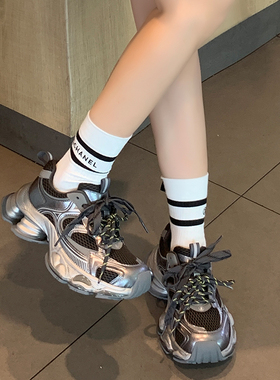 YOUNGER LURE2025年新款秋季银色灰色小个子女生内增高厚底老爹鞋