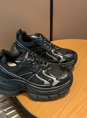 YOUNGER LURE2025年新款秋季银色灰色小个子女生内增高厚底老爹鞋