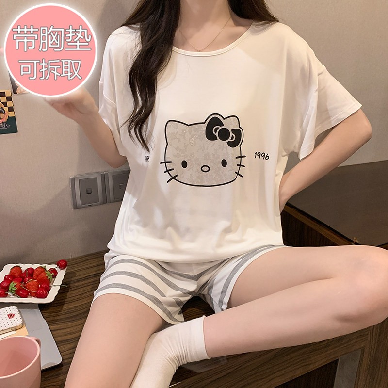 莫代尔带胸垫睡衣女夏季