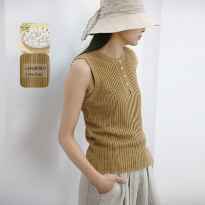 饮水鸟25夏真丝+亚麻无袖背心
