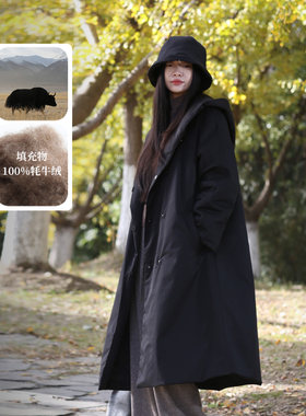 100牦牛绒夹绒长款风衣棉服