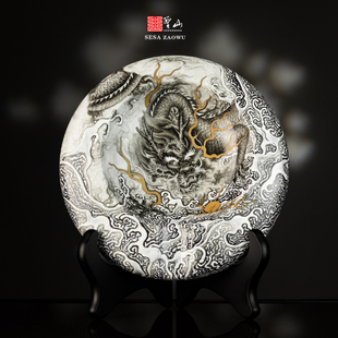 圣山景德镇粉彩墨龙手绘大号雪茄缸陶瓷中式雪茄缸烟灰缸摆件